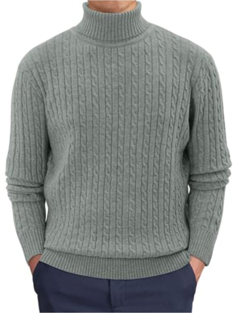 Men's Turtleneck Sweater Twist Texture Cable Knit Pullover Ribbed Cuffs Hem